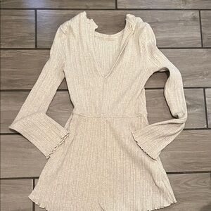Urban Outfitters Ribbed Knit Long Sleeve Romper in Light Beige size S